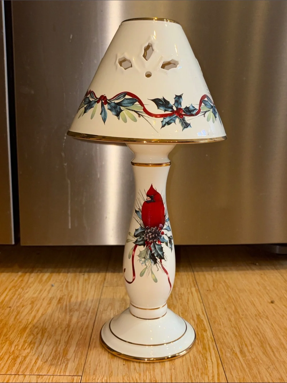 Lenox Holiday Winter Greetings Porcelain Votive Candle Lamp & Shade, 13.5-in Tal